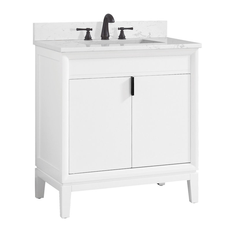 Ensemble de meuble-lavabo simple 31 po Emma, Blanc, Marbre blanc de Cala