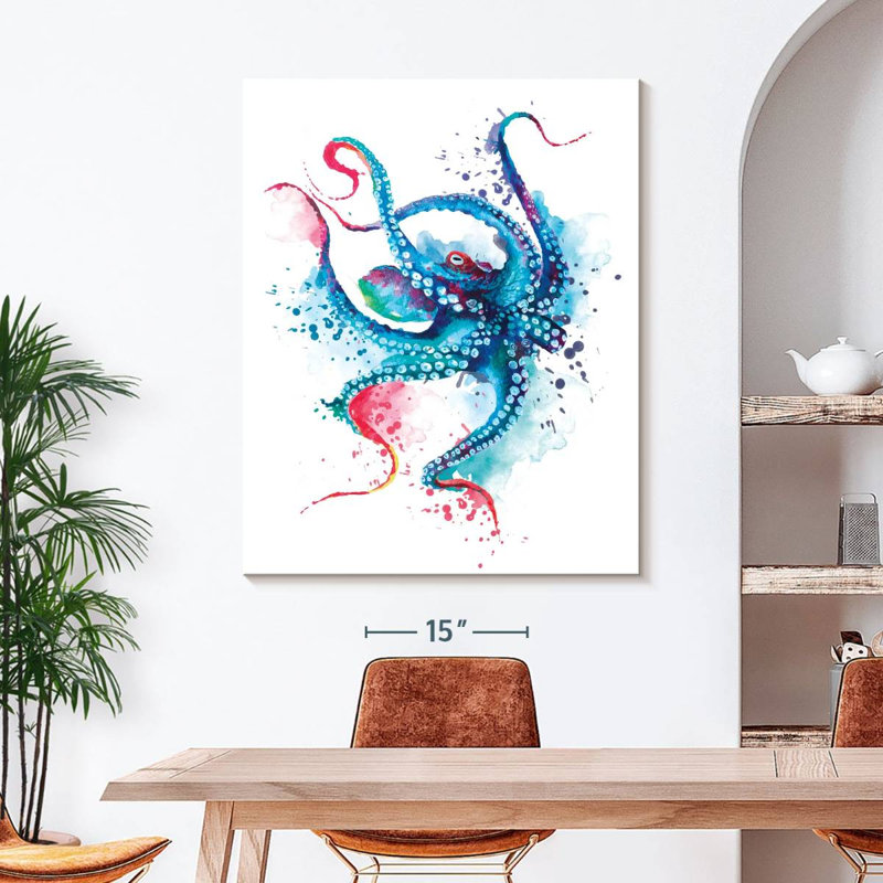 " Blue Octopus Splash " by Artsy Sally, 45" H x 36" W x 1.25" D