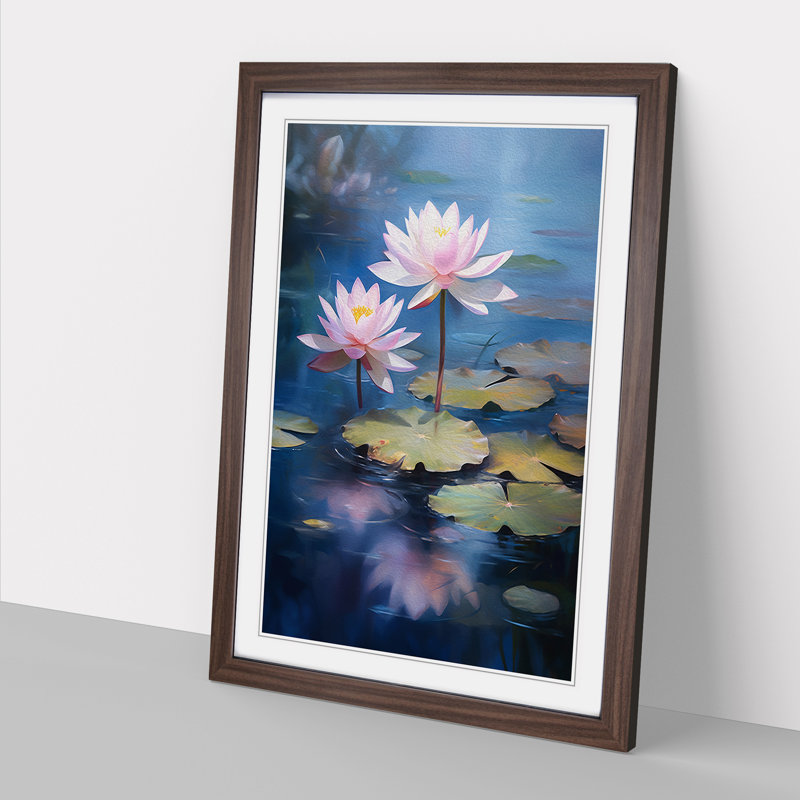 XYZ-FRM-V1223-4346 Lotus Flower Romanticism - Single Picture Frame Print on Wood, Walnut, 64cm H x 46cm W x 2cm D
