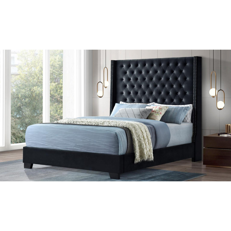 Lit Queen en velours noir, Grand lit