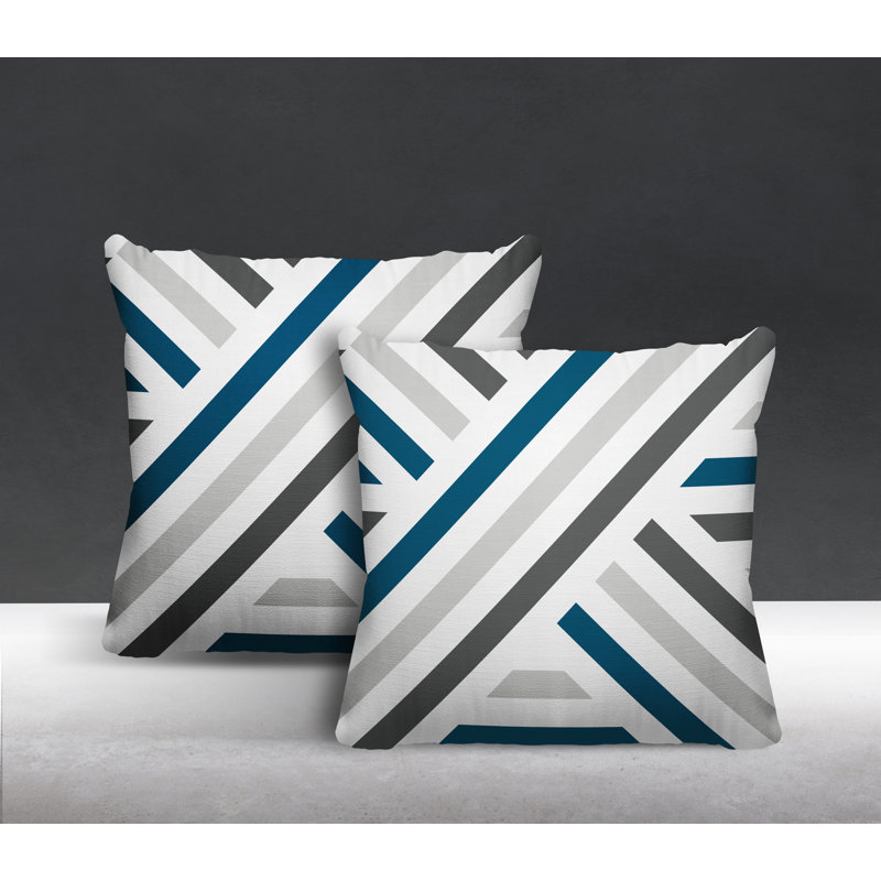 Striped Outdoor Reversible Throw Pillow, 17" x 17", Turquoise