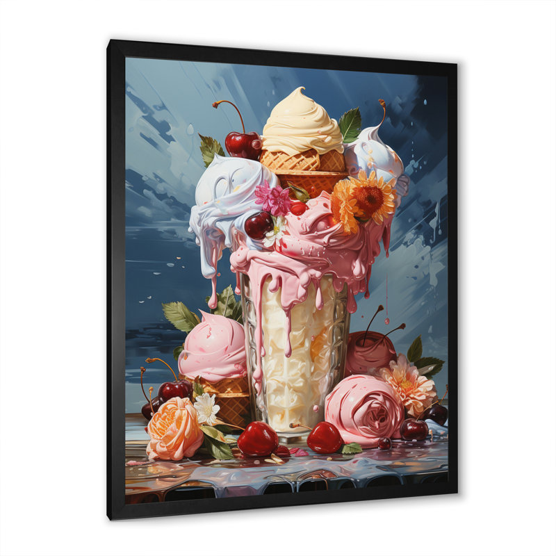 Nourriture, crème glacée alimentaire III - Desserts, art mural, Cadre simple noir, H 20 po x l 12 po x P 1 po