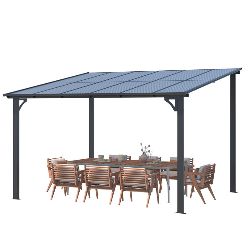Aluminum Pergola with Canopy, Black, 365.76cm x 304.8cm