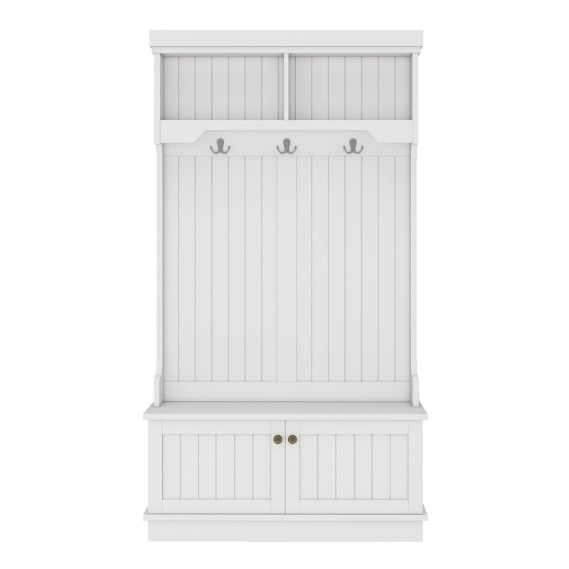 Hall Tree With Storage Shoe Bench For Entryway And Hallway, 4-In-1 Design Coat Racks With Hooks For Living Room, White