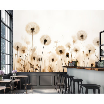 Papier peint adhésif peler et coller fleurs abstraites fleurs neutres, brun, pissenlit, papillons de pissenlit, brun, 69 po x l 96 po, papier peint amovible en PVC, adhésif pour chambre à coucher, salon, salle de bain