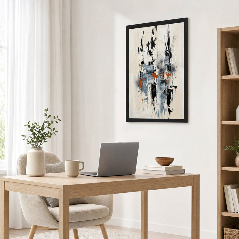 Tableau abstrait à coups de pinceau verticaux noirs, gris et rouille sur toile, H 24 po x l 16 po