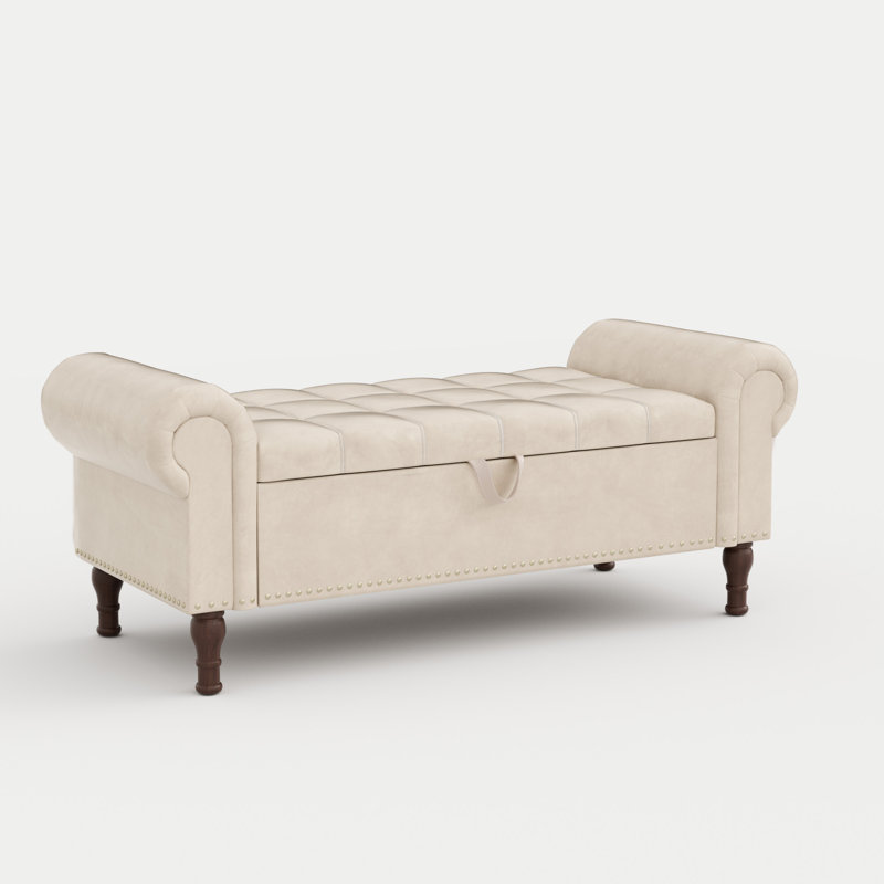 50" & 60" W Faux Leather Storage Bench with Button-Tufted Seat and Roll Arms – Perfect for Bedrooms & Versatile Home Spaces