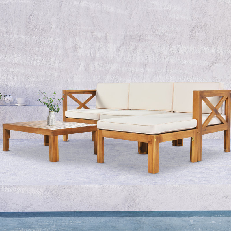 Cythera 71.6'' Wide Patio Sectional with Cushions, Beige