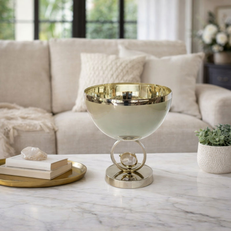 Bol décoratif en verre argenté / crème