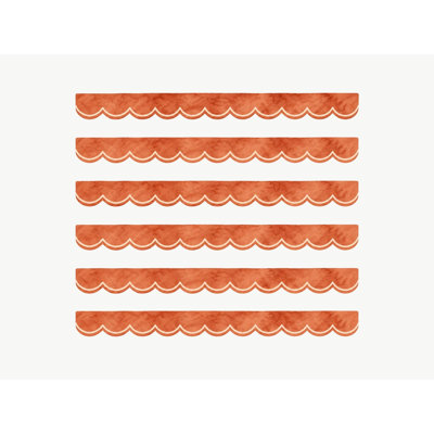 Terracotta Scallop Border Wall Decals, Set of 6 Peel and Stick Nursery Wall Stickers, Satin Finish Removable Kids Room Wall Art, 20"W x 20"H (50 x 50 cm)