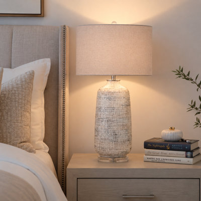 Lampe de table en cristal 31,5 "avec abat-jour gris