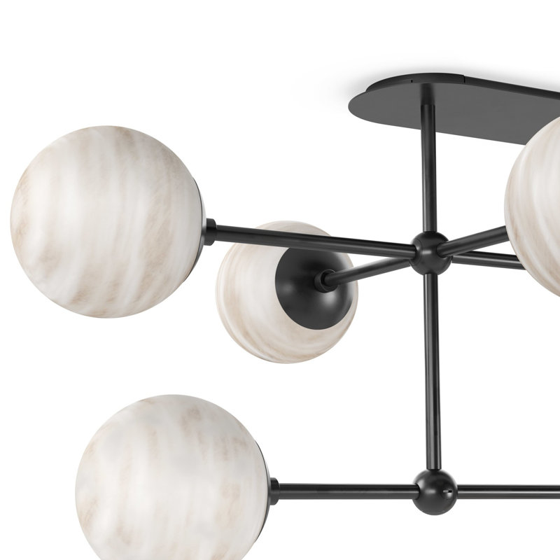 Armstrong Small Linear Chandelier-Black Gunmetal, Black Gunmetal, Marbled Matte Glass