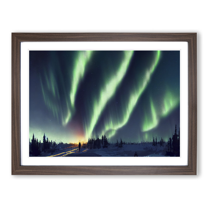 Glorious Northern Lights - Framed Print, 46cm H x 64cm W x 2cm D, Walnut