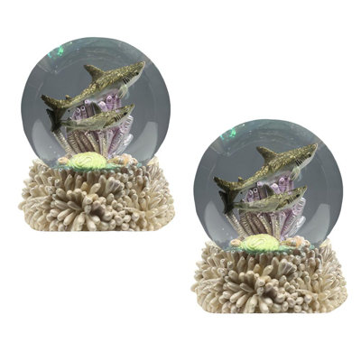 "2-PC Set" ICE ARMOUR H 3,25 "H Shark Snow Globe Statue Sculpture Ornement Décoration Home / Room Decor et Idées de cadeaux parfaits pour la pendaison de crémaillère, les Fêtes et les Anniversaires