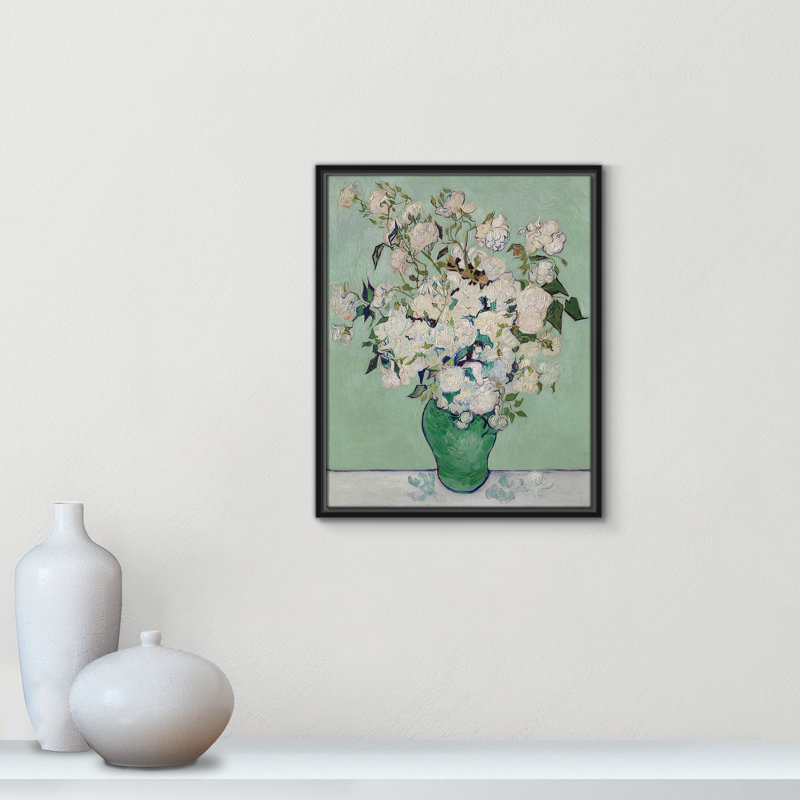 «Can Gogh Roses», reproduction encadrée sur toile par Vincent Van Gogh, Cadre flottant noir, H 21,5 po x l 17,5 po x P 2 po