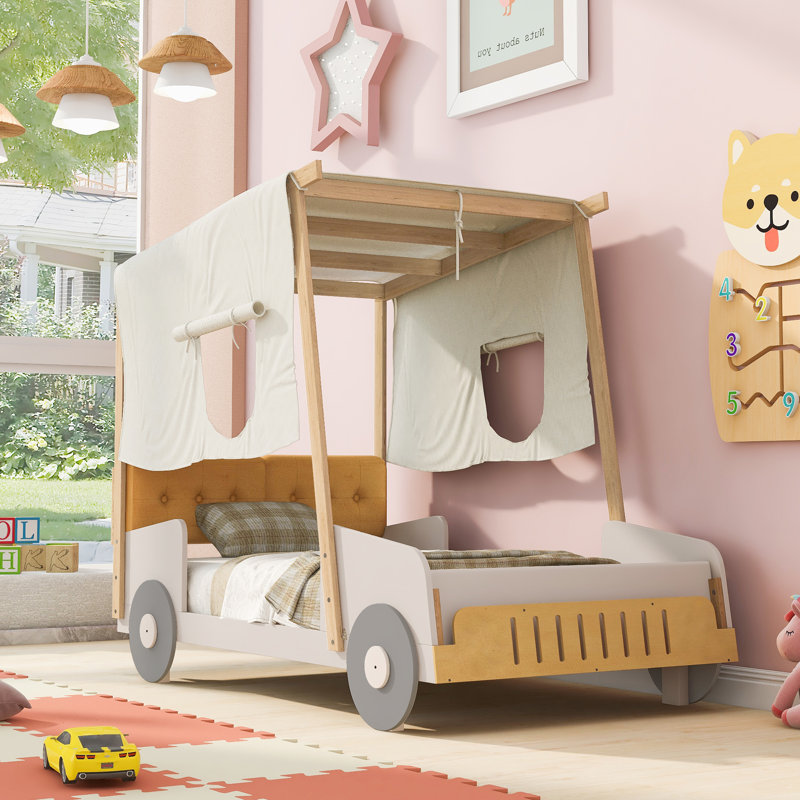 Wood Twin Size Car Bed With Pillow