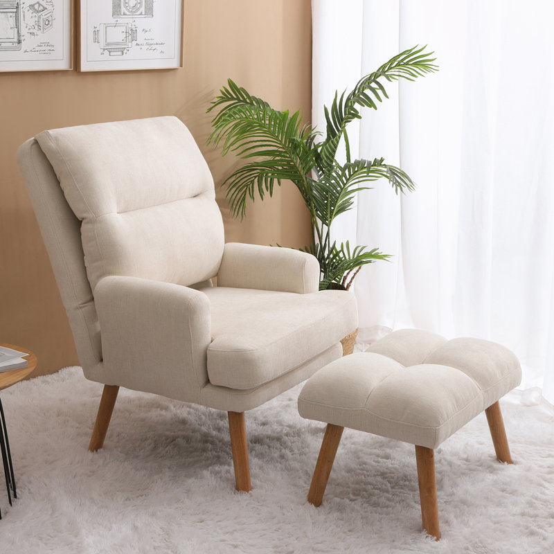 Deeda Accent Chair with Ottoman Set, Fabric Armchair with Adjustable Backrest, Microfiber/Microsuede Pink