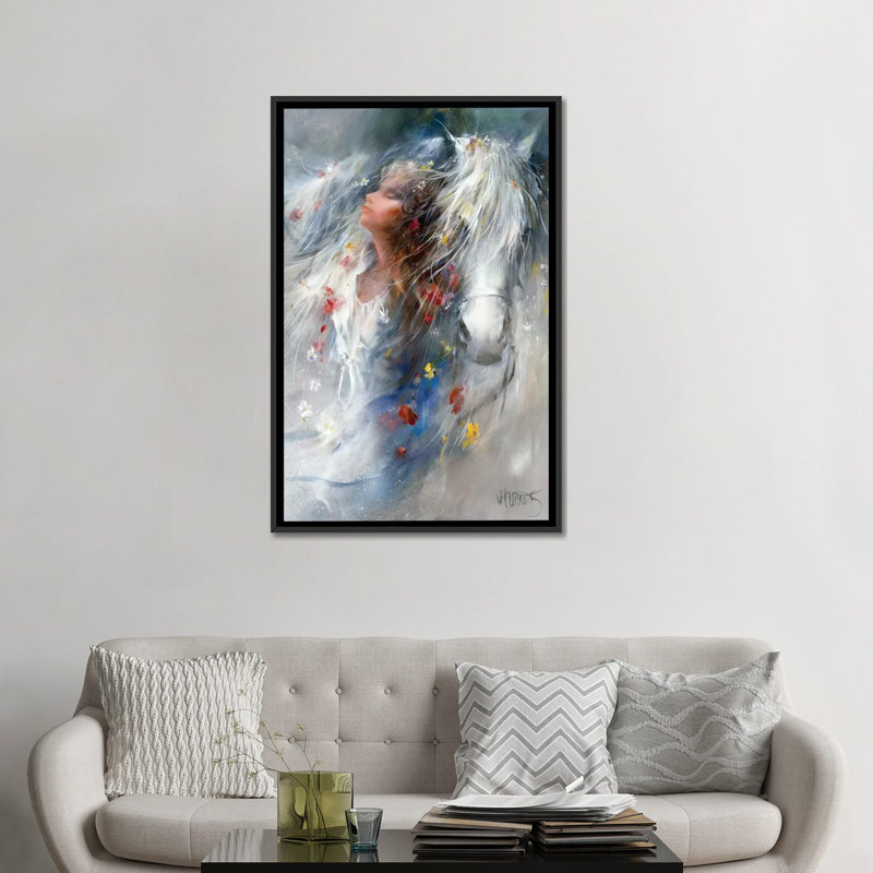 «Pensées», reproduction sur toile, H 26 po x l 18 po x P 1,5 po, Toile avec cadre noir, Pas de tapis