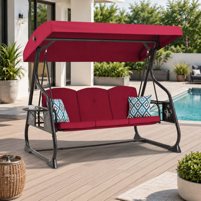 Balancelle-lit robuste pour terrasse ou véranda, avec auvent réglable et tables d'appoint pliables