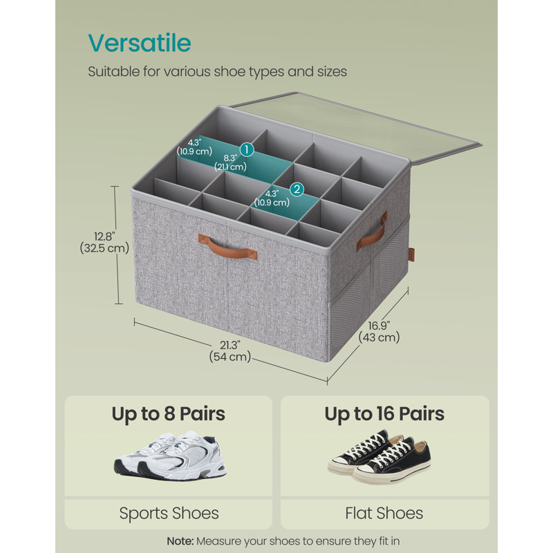 Boîte de rangement pour chaussures, rangement pour chaussures pour placard, pour 16 paires, personnalisable, Gris