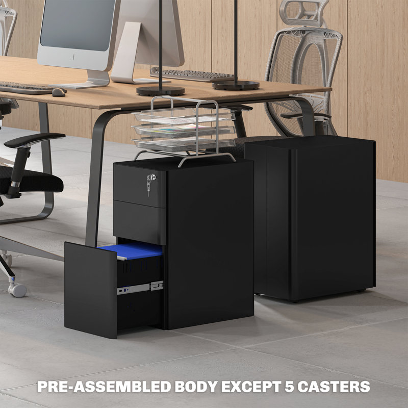 30cm Wide Mobile Steel File Cabinet, Black