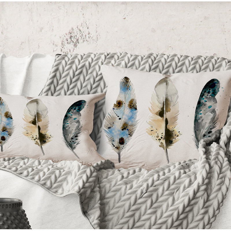 Carré, plumes colorées Boho F - Coussin décoratif imprimé bohémien et éclectique, 18" x 18"