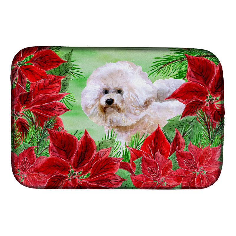 Tapis de séchage poinsettas bichon frisé bichon