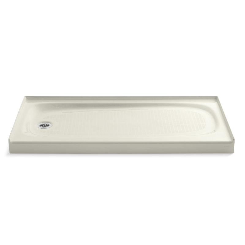 Salient 60" x 30" Cast Iron Rectangular Single Threshold Alcove Shower Base, Biscuit, Left-Hand