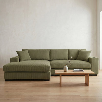 Mirelle Corduroy Upholstered Sectional Sofa with Chaise, Cup Holders & USB Charging Ports