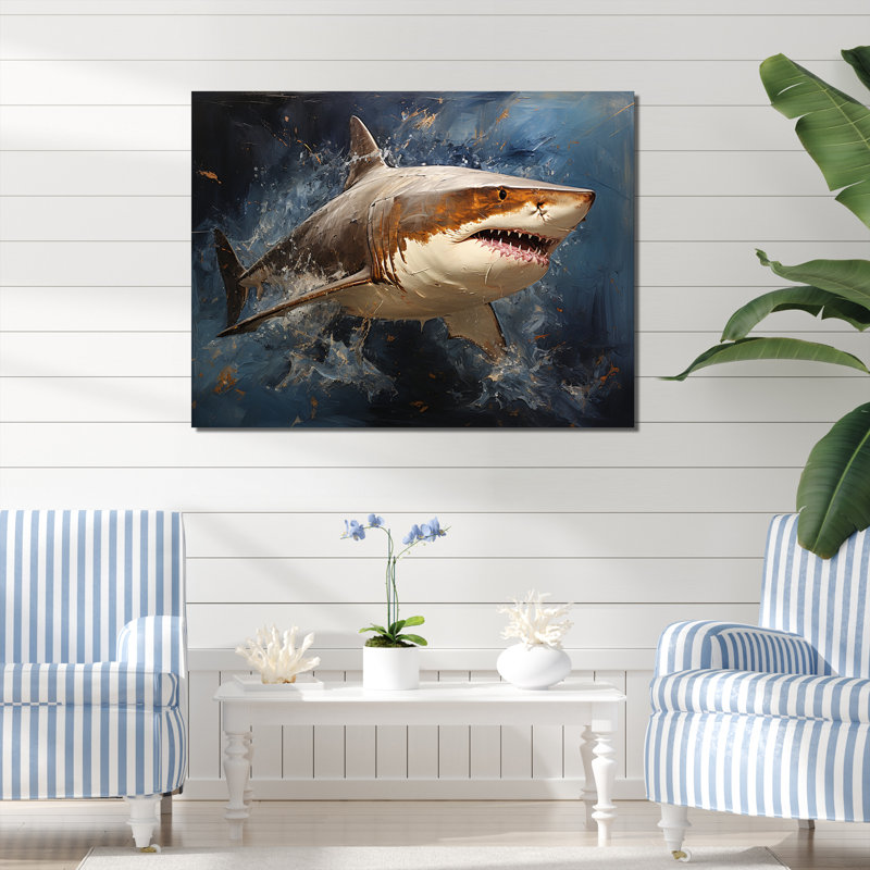 Underwater Shark attack I - Shark Large Wall Art, 16" H x 32" W x 1" D, Wrapped Canvas