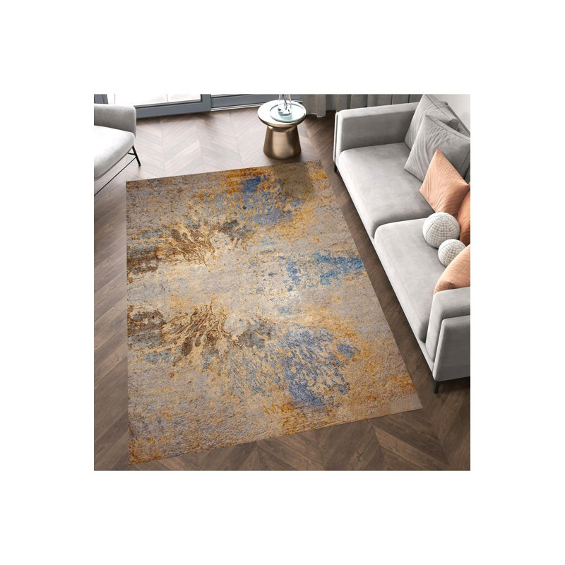 Machine Washable  Multicolor Abstract Patterned Woven Base Modern Decorative Rug, Rectangle 2'6" x 4'11"