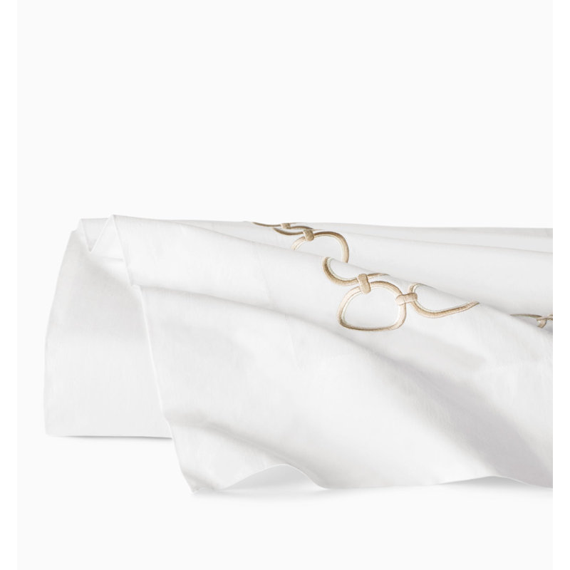 Catena Percale Embroidered Flat Sheet, Full, White/Sand