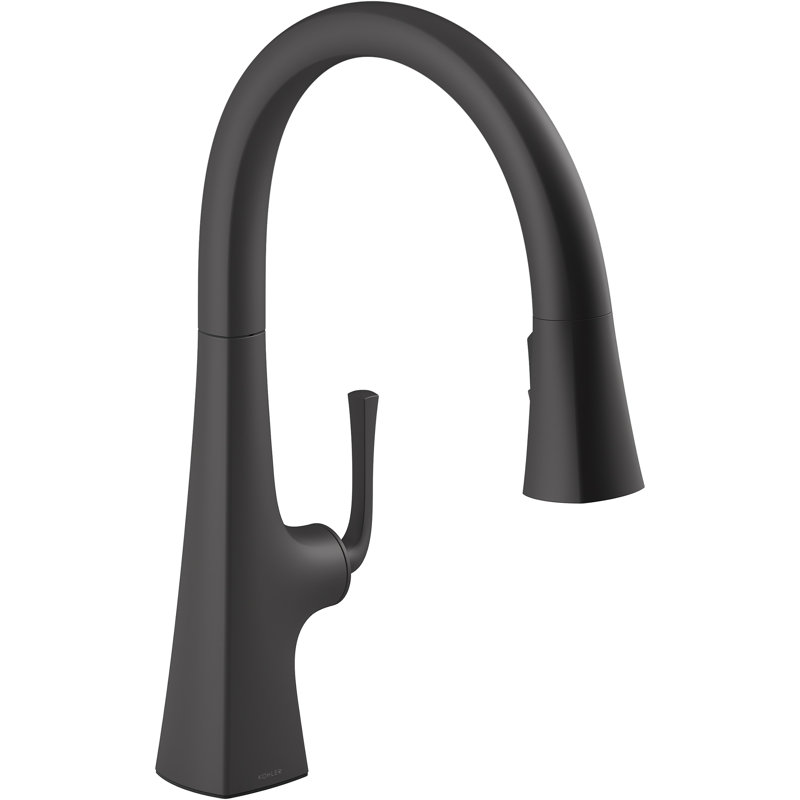 Graze Pull-Down Single Handle Kitchen Faucet With Three-Function Sprayhead With Accessories, Matte Black