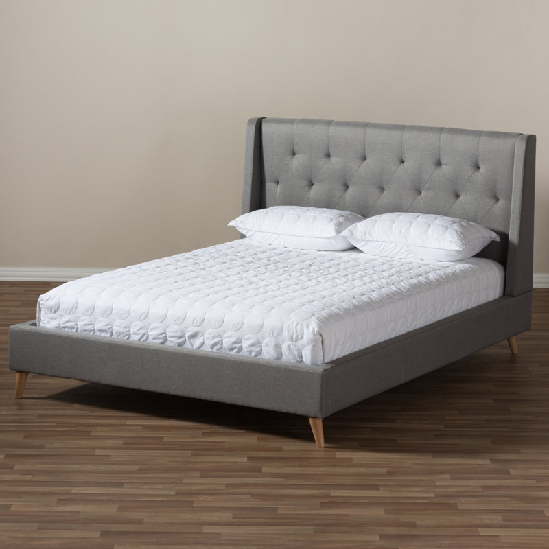 Charlyee Upholstered Wingback Bed, Light Gray, Queen