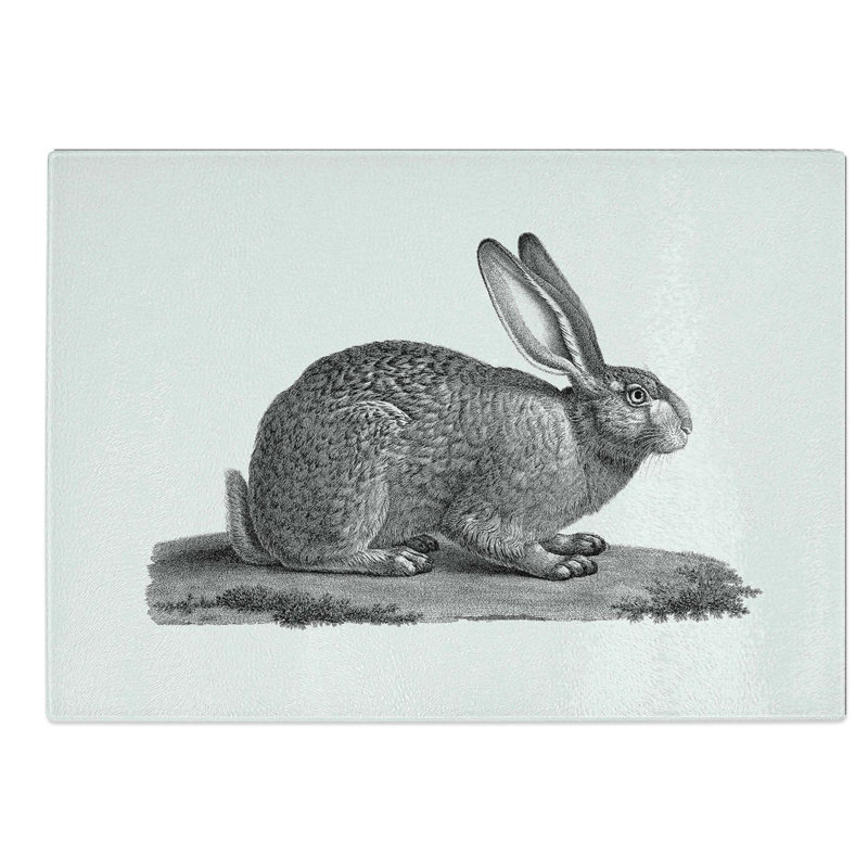 Glass Illustration of A Hare Chopping Board, 39 cm W x 28.5 cm L