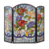 Dragonfly Flower 3 Panel Brass Fireplace Screen