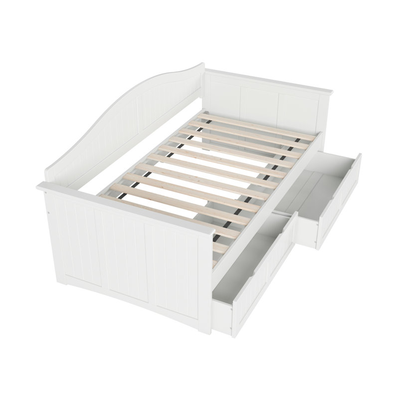Lit de jour simple en bois massif avec tiroirs de rangement Nantucket Cottage, Blanc