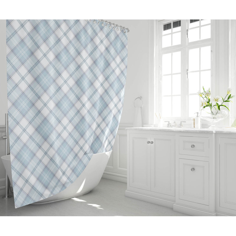 Diamond Plaid Ultra-Thin Lightweight Shower Curtain, Blue