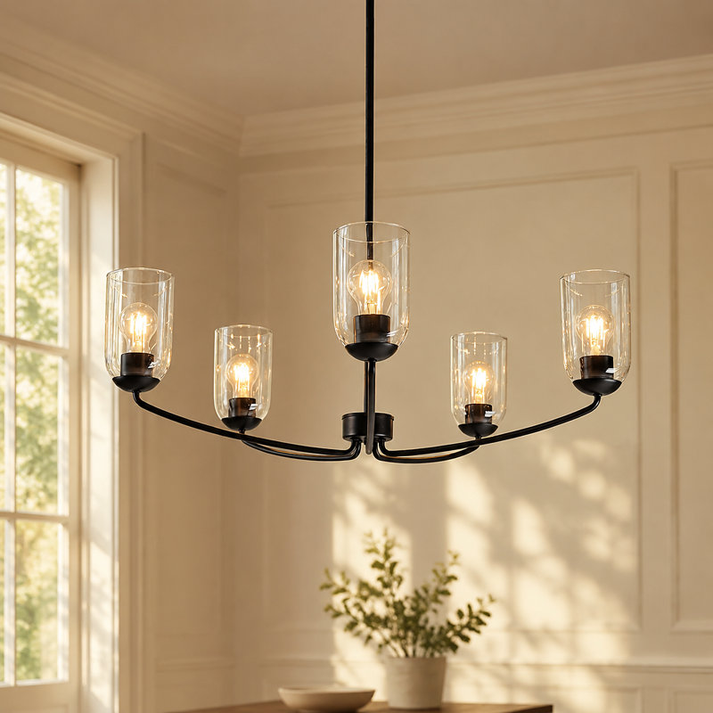 Luminaire classique pour salle à manger à 5 lumières à intensité variable l 32,3 po, Noir mat