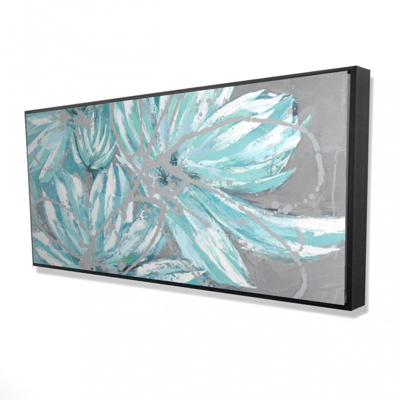 " Three Little Abstract Blue Flowers " on, H 24 po x l 48 po