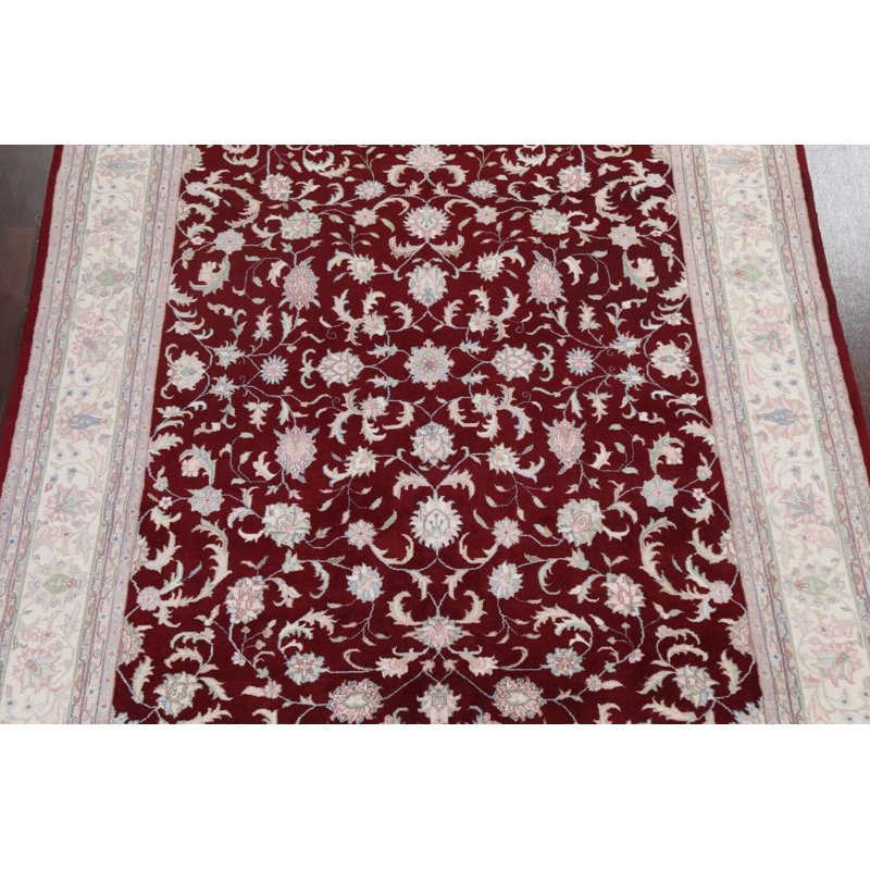 Tapis rouge / beige / vert / bleu noué à la main de conception unique 7 pi 11 po x 10 pi 1 po Kashan