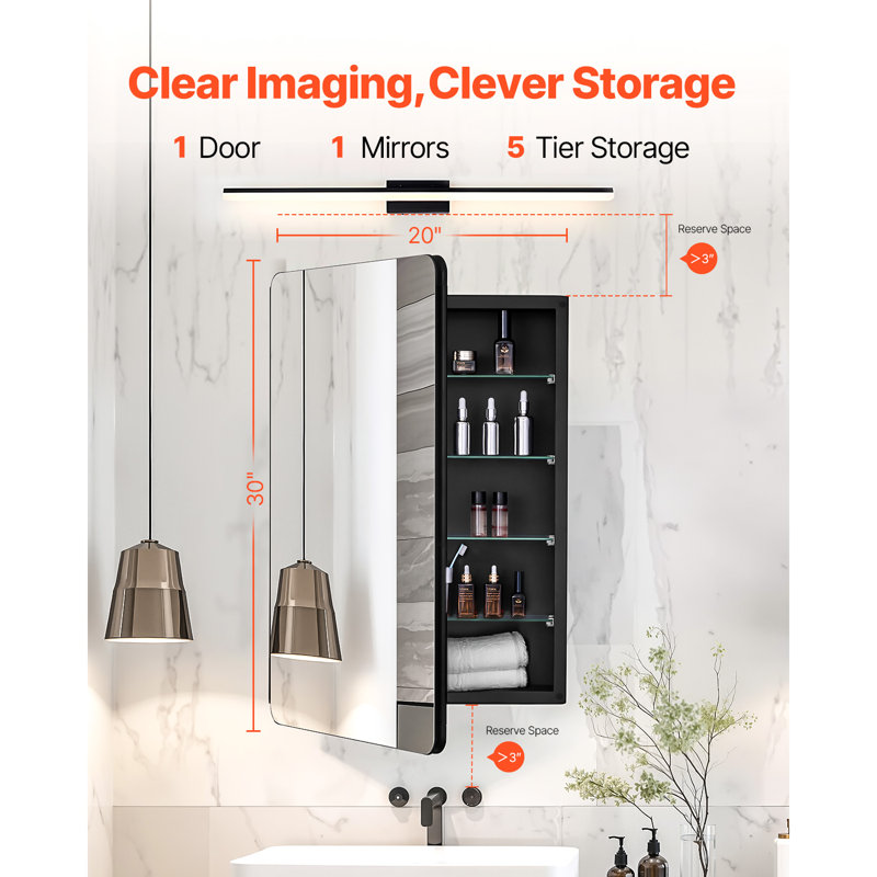Pharmacie 24 "x 30" Miroir, H 30 po x l 20 po x P 5 po