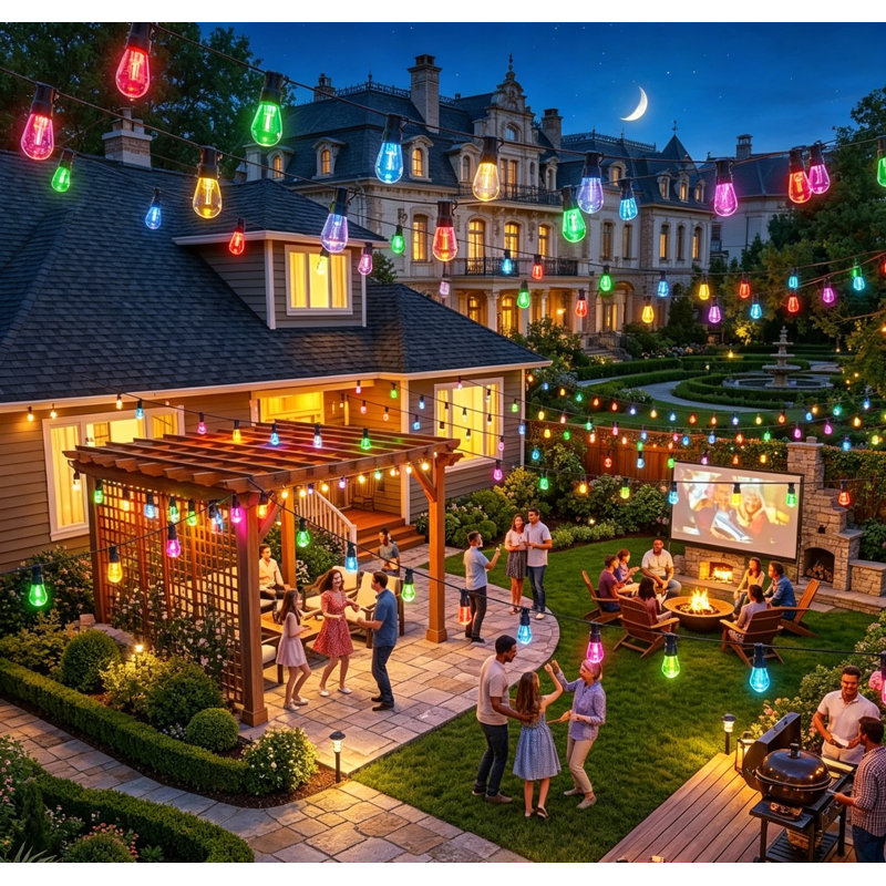 Outdoor String Lights 200 FT Smart RGB IC Patio Lights with Shatterproof LED Bulbs