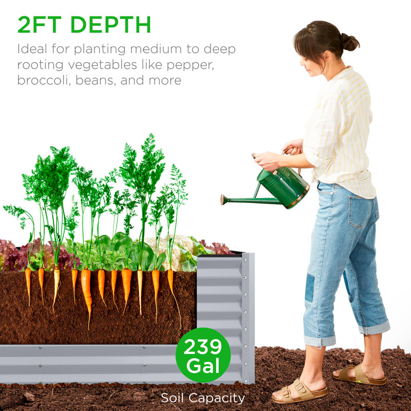 8X2x2ft Raised Metal Outdoor Garden Bed For Flowers Vegetables Herbs - Moonlight Gray, 24" H x 96" W x 24" D, Gray