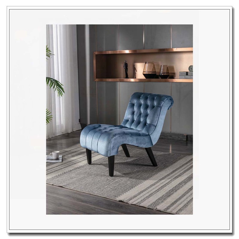 Chaise de salon en velours sans accoudoirs, Bleu clair
