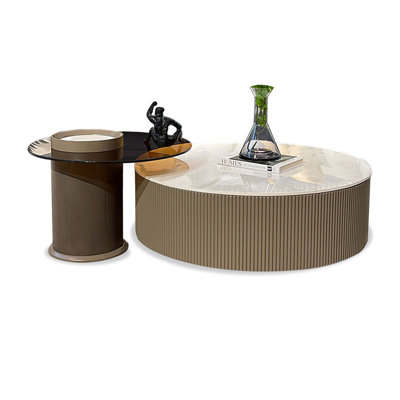 Picture Color Manufactured Wood + Sintered Stone Round Coffee Table Sets