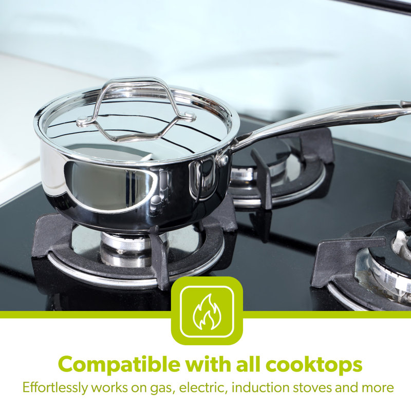 ROYALFORD Stainless Steel Saucepan with Lid, Induction Safe Cooking Multipurpose Sauce Pot Milk Pan Tri-Ply Stainless Steel Heavy Bottom Sauce Pot Cookware
