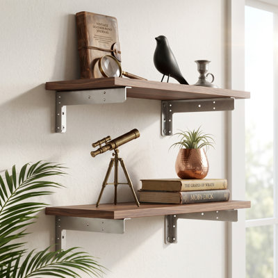 1 Pair Floating Shelf Brackets Triangular Wall Mounted Easy Install Heavy Duty Space Saving Brushed Stainless Steel