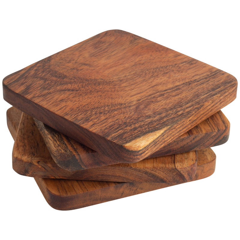 Wood Square 4 Piece Coaster Set