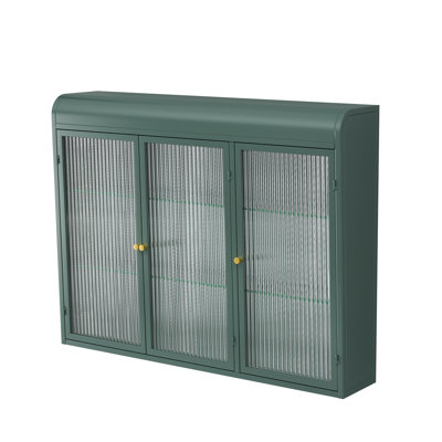 Dark 3 Door Wall Mounted Cabinet With Glass Doors. Elegant Home Upgrade. Spacious Storage. & . Simple Installation. Stylish Practical. For Kitchen, Living Room, Bathroom. 34.99in D, 7.78in W, 27.25in